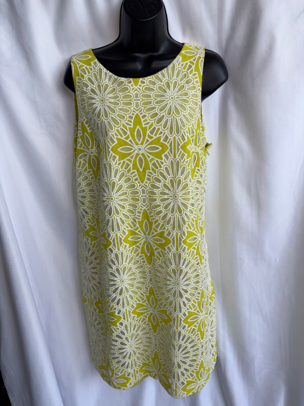 Belle Badgley Mischka Lime Green Lace Overlay, sz 10, 20” PTP, 37” L